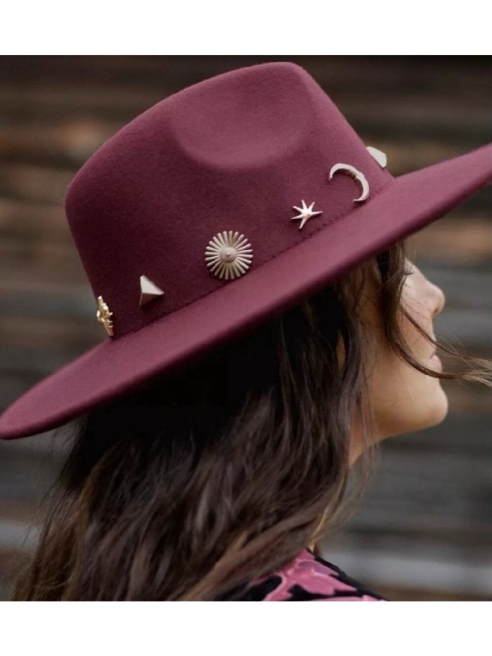 Anthropologie Wool Blend Boho Burgundy Ranch Hat Gilded Charm Adjustable NWT O/S